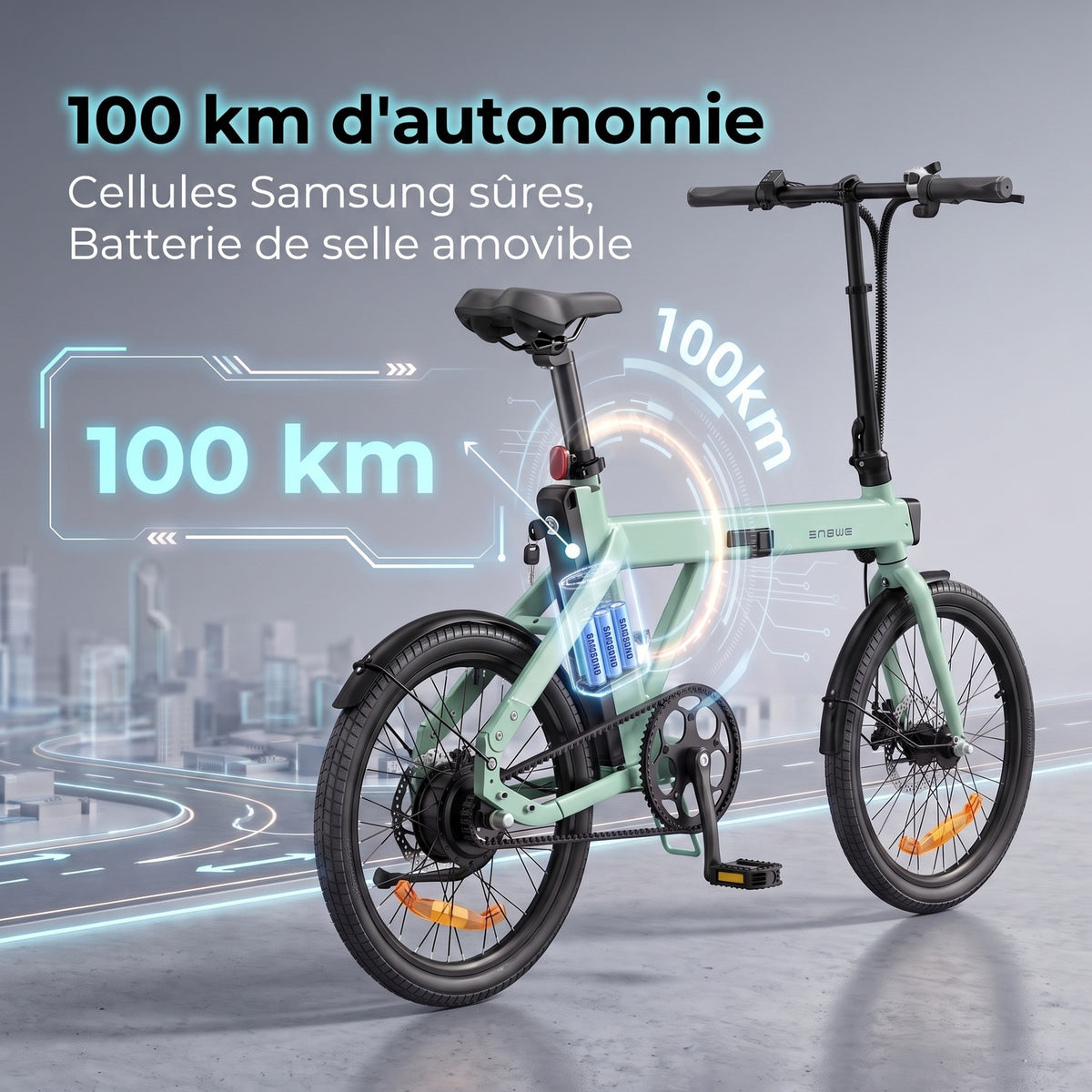 100公里超长续航与三星电芯 (Samsung Battery & 100km Range)